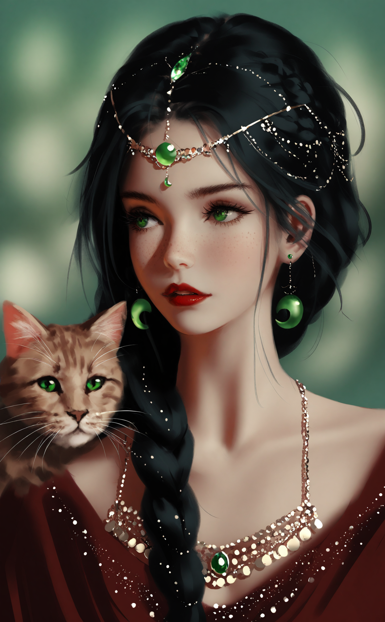 05673-3861364118-masterpiece,best quality,high quality,(colorful),artist wlop, 1girl, freckles, jewelry, green eyes, earrings, head chain, black.png